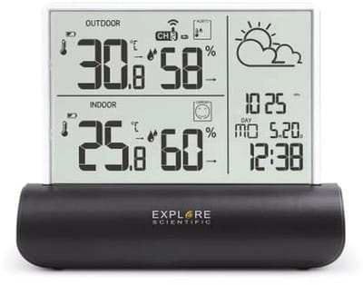 Weerstation met helder glas display, luchtdruk, binnen en buiten temperatuur en luchtvochtigheid