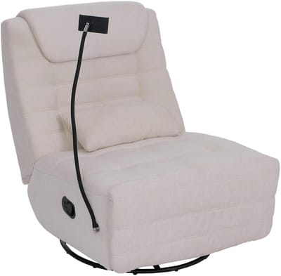 Relaxfauteuil MCW-P92, tv-fauteuil, draaibaar, kantelfunctie, mobiele telefoonhouder, stof chenille (260 g/m²) ~ crème-wit