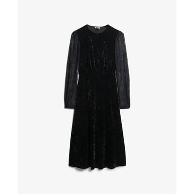 Superdry - Fluwelen midi-jurk met kanten mouwen - Dames - Jurken