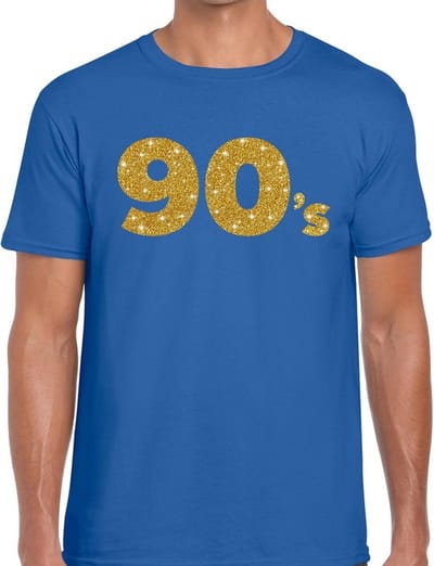 90's goud glitter tekst t-shirt - blauw heren - Jaren 90 kleding S
