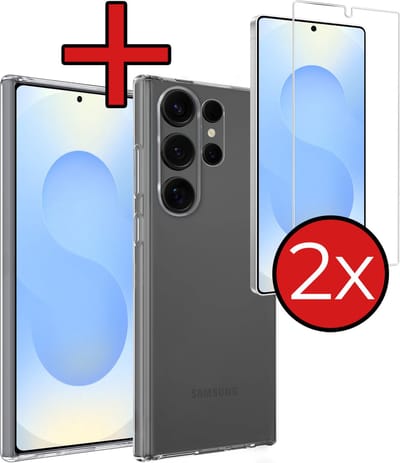 Hoesje - Met 2x Screenprotector - Geschikt voor Samsung Galaxy S25 Ultra - Sterk & Shockproof - Telefoon Hoes - Back Cover - Siliconen Case - Telefoonhoes - Transparant