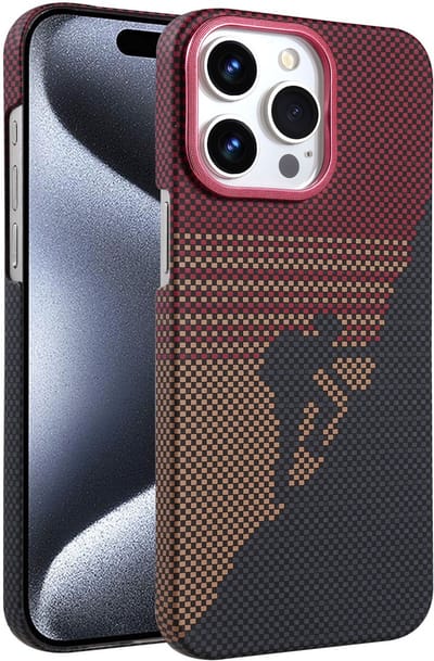 Hoesje Geschikt voor iPhone 15 Pro Hoesje Rood - Carbon Hoesje Geschikt voor MagSafe iPhone 15 Pro - Shockproof Back Cover