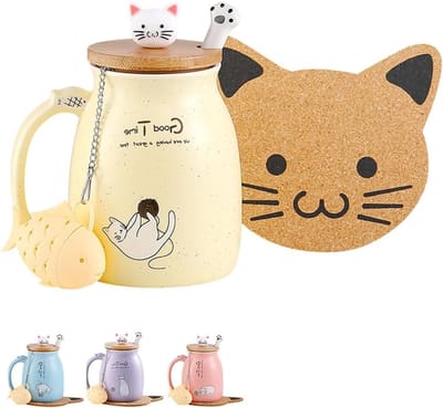 Kawaii Kat Theekop met Druppel en Deksel - Schattige Keramische Koffiemok, Perfecte Cadeaus voor Dierenliefhebbers, Verjaardagscadeaus en Vrouwen