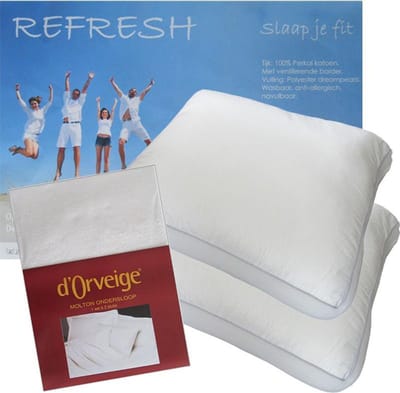 Refresh Hoofdkussen Set (2 Kussens + 2 Moltonslopen) - Dreampearls - 50x60x10 cm - Wit