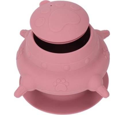 Siliconen Puppy Melkfles met 4 Spenen Kleine Puppy Voedingsstation voor Kitten Meerdere Puppy's Pinkish black