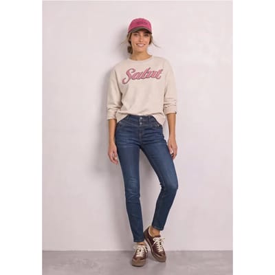 Jeans met Mid Waist-taille en Slim Leg-pijpen, met decoratief detail