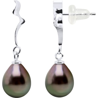 Oorbellen Tahitian Pearls Pears 9-10 mm Wit Goud 18 Karaat