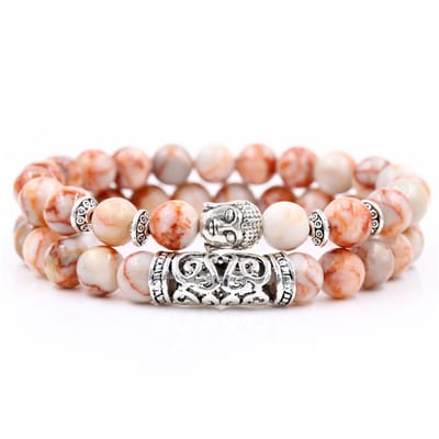 Bixorp Gems 2 Boeddha Armbanden van Picasso Jaspis - Natuursteen Kralenarmband met Stainless Steel / Roestvrij Staal