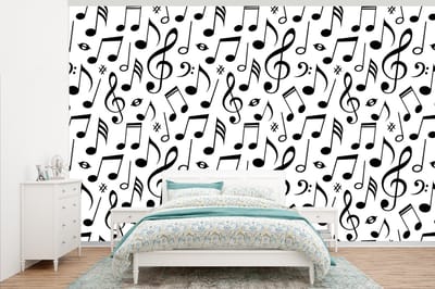 Behang - Fotobehang Muziek - Patronen - Zwart Wit - Breedte 345 cm x hoogte 220 cm