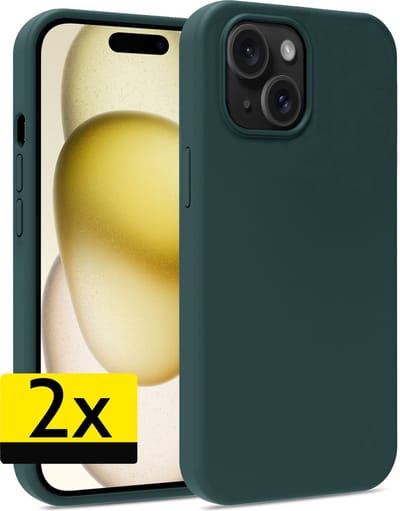 Hoesje - 2 Stuks - Geschikt voor Apple iPhone 15 - Sterk & Shockproof - Case Siliconen - Back Cover - Telefoon Hoes - Telefoonhoesjes - Donkergroen