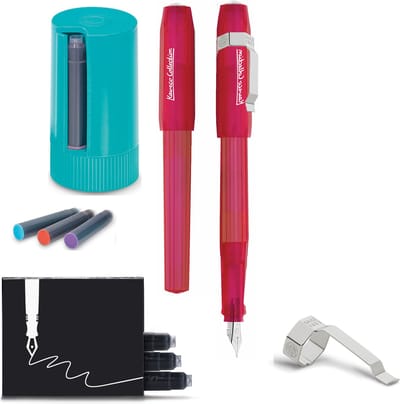 Kaweco - Vulpen Perkeo INFRARED - FINE - Clip Silver - Dispenser Twist & Out with 8 colours cartridges - doosje zwarte Vulpeninkt