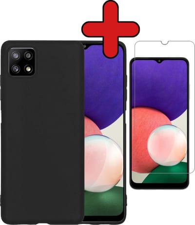 Hoesje - Met Screenprotector - Geschikt voor Samsung Galaxy M22 - Sterk & Shockproof - Telefoon Hoes - Back Cover - Siliconen Case - Telefoonhoes - Zwart