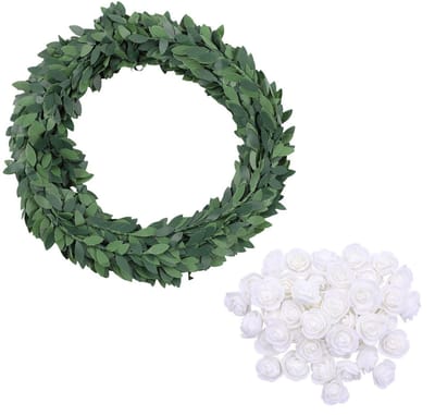 BRENZOOS- Krans Groen - Kunstbloemen - Klimopkrans - Olijfkrans - Decoratie - 7,5 meter lengte - Decoratiekrans