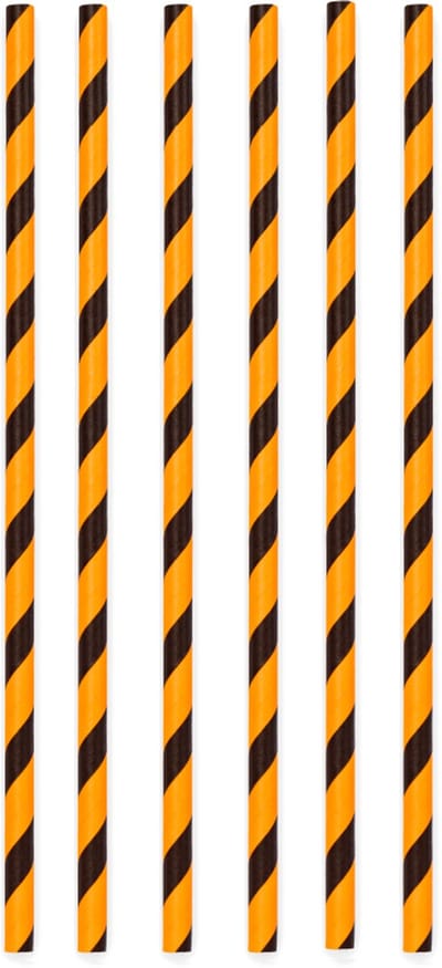 20 Papieren rietjes Zwart / Oranje - 6mm x 197mm