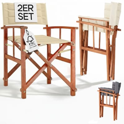 Regisseursstoel Premium crème, set van 2, FSC®-gecertificeerd eucalyptushout, gepolsterd
