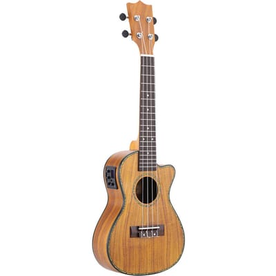 24-Inch Cutaway Ukulele Hawaï Gitaar Instrument LED EQ Koa / Multiplex Koeienschelp Randen / OX Bot 24