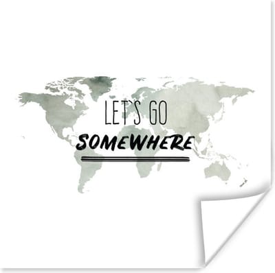 Poster 100x100 cm - Wereldkaart - Quote - Waterverf - Posters - Kamer decoratie - Wanddecoratie woonkamer - Muurdecoratie slaapkamer XXL