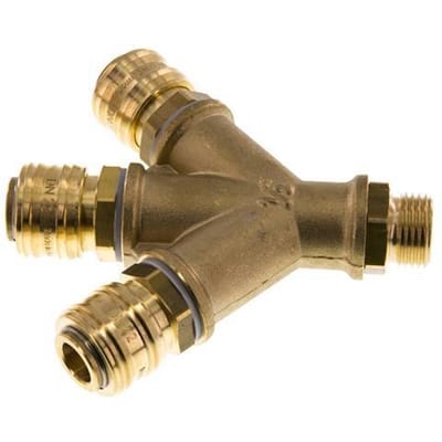 Messing DN 7.2 (Euro) Luchtkoppeling Snelkoppeling G 1/2 inch Buitendraad Wandmontage 3-weg - CLS7-M-B-3W-012