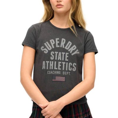 Superdry Athletic Graphic Slim T-shirt Donkergrijs Grootte: 38