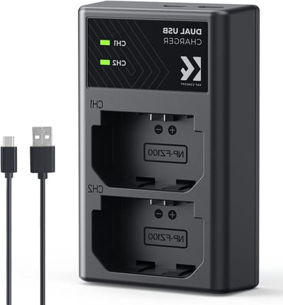 Dual Slot Camera Accu Oplader voor Sony Alpha A7 III, A7R III, A9 en A6600 - Snellader met Micro USB en Type-C Poort, Inclusief USB Kabel