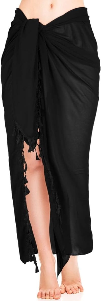 Elegante Chiffon Strand Sarong Dames met Kwastjes - Zwart Zwemkleding Wrap Rok voor Zomer en Vakantie