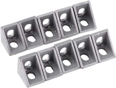 Set van 10 aluminium hoekbeugels 20mm x 20mm x 17mm voor profielen, constructie en bevestiging