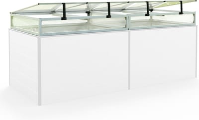 Moestuinbak opzetstuk van aluminium en polycarbonaat Tuinkas plantenbak voor tuin, balkon, met dakvenster kleppen, UV en weerbestendig, 77 x 235 cm