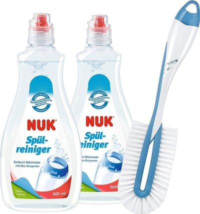 NUK - 2 x Afwasmiddel & 1 x flessenborstel voor babyflessen - 2 x Parfumvrije Afwasmiddel (500ml) - 1 x twist-borstel - Voor babyflessen