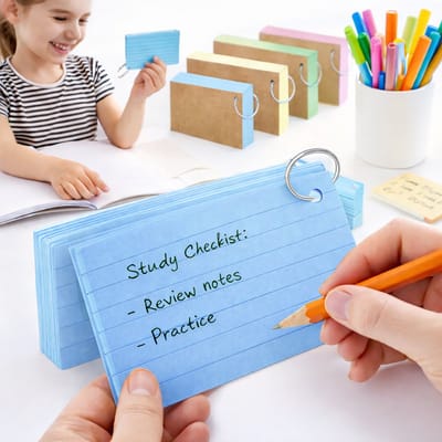 50 stuks Dubbelzijdige Indexkaarten – Blauwe Flashcards met Ring – 7,62 × 12,7 cm | Hoge Kwaliteit | Dubbelzijdig Gelinieerd | Ideaal voor Studie, School & Kantoor | Duurzaam & Kleurrijk