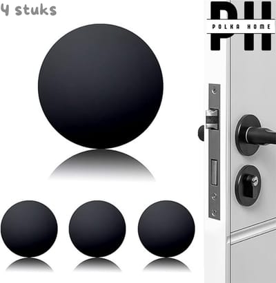 PolkaHome® Deurstoppers voor Muur – Set van 4 Zelfklevende Deurbuffers, Wanddeurstopper & Wandbuffer, Ideale Deurbescherming voor Thuis & Kantoor (Ø 4 cm) (Zwart)