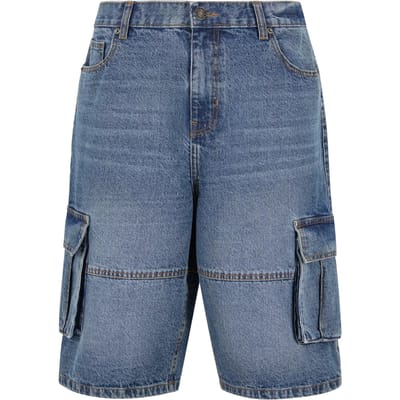 Urban Classics - Relaxed Denim Cargo Korte broek - Taille, 28 inch - Blauw