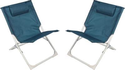 Sunnydays Havana camping/strand stoel - 2x - aluminium - inklapbaar - blauw - 49 x 62 x 61 cm