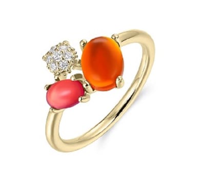Schitterende 14 Karaat Goud op Zilveren Ring Edelstenen Cabuchon 19.75 mm. (maat 62) | Damesring