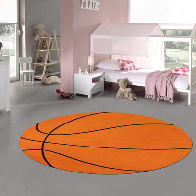 Ronde Speeltapijt in Basketbalstijl voor Kinderkamer en Tienerkamer, Zacht en Slijtvast