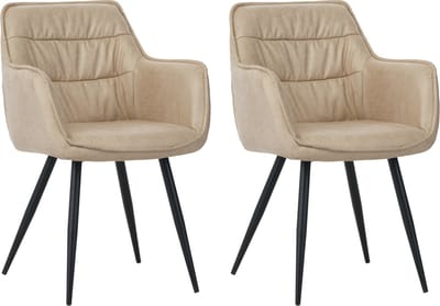 Colenis® - Manila Eetkamerstoel - Set Van 2 - Beige - Microfiber Stof- Industrieel - Met armleuning
