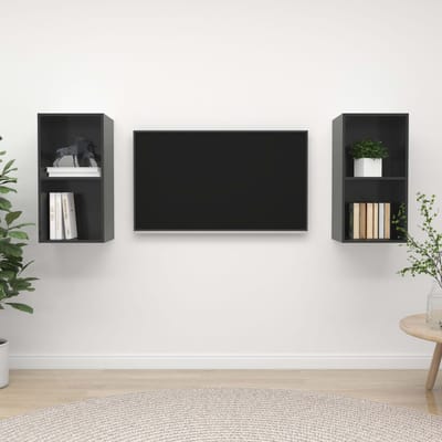 vidaXL - Tv-wandmeubelen - 2 - st - bewerkt - hout - hoogglans - grijs