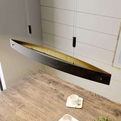 Lucande Zwarte LED hanglamp met gouden decoratie