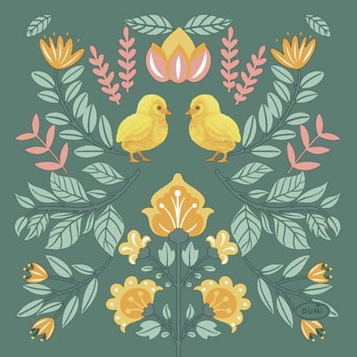 Duni Paas thema servetten Ornament Easter - 20x - groen - 24 x 24 cm - feestservetten - Paasontbijt tafeldecoratie servetjes