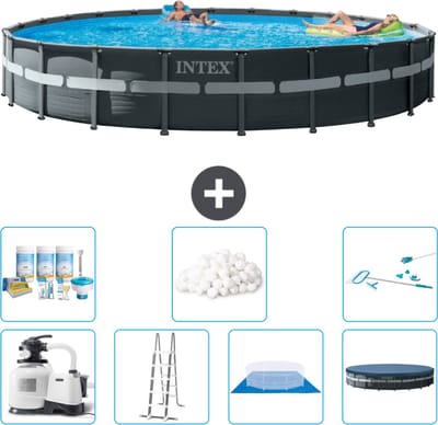 Intex Rond Ultra XTR Frame Zwembad - 732 x 132 cm - Inclusief Pomp - Ladder - Grondzeil - Afdekzeil Onderhoudspakket - Filterbollen - Schoonmaakset