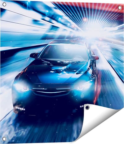Gards Tuinposter Zwarte Sportwagen Auto - Abstract - 60x60 cm - Tuindoek - Tuindecoratie - Wanddecoratie buiten - Tuinschilderij