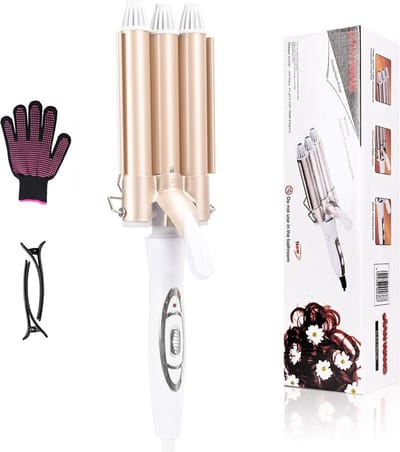 Bibisun Wafeltang Deluxe - Wave Krultang - Wafeltang Haar - Golvenkrultang - Waver - Wavertang - Curling Iron - Hair Curler - Incl. Hitte Handschoen & 2 Haarklemmen - Beach Waves - Rosé Goud