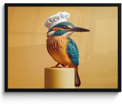 Fotolijst inclusief poster - Posterlijst 70x50 cm - Posters - Ijsvogel - Pilaar - Koksmuts - Vogel - Foto in lijst - Keuken decoratie muur - Wanddecoratie accessoires - Muurdecoratie - Schilderijen
