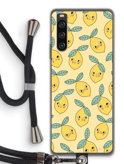Case Company® - Hoesje met koord geschikt voor Sony Xperia 10 IV hoesje met Koord - Citroenen - Telefoonhoesje met Zwart Koord - Bescherming aan alle Kanten en Over de Schermrand