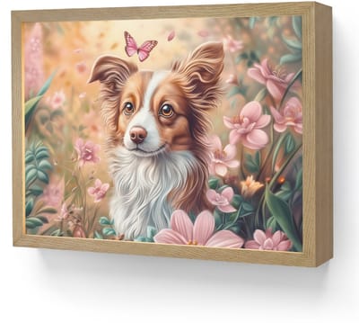Nachtlampje 40x30 cm - Kinder lamp - Hond - Bloemen - Roze - Tafellamp kinderkamer draadloos - Slaapkamer lampje - Bedlamp kinderen - Kinderlampje - Wandlamp babykamer - Nachtlampjes