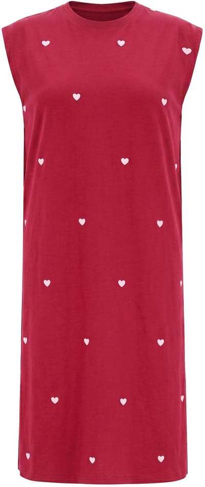 Studio Untold - Dames - Midi-jurk oversized jersey hartjes print mouwloos - Donkerrood - Maat 46+
