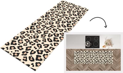 Keukenloper - Loper keuken - Dierenprint - Panter - Wit - 150x50 cm - Keukenloper vinyl