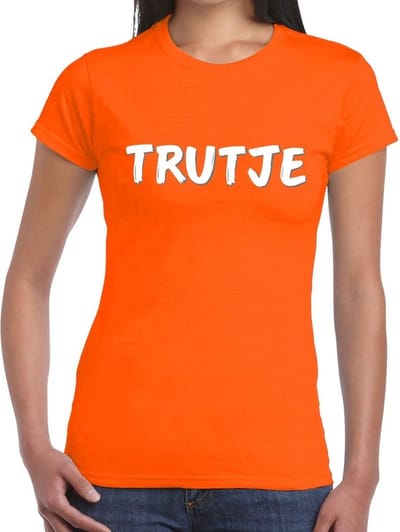 Trutje fun tekst t-shirt - oranje - voor dames - foute party feestkleding - verkleedkleding XS