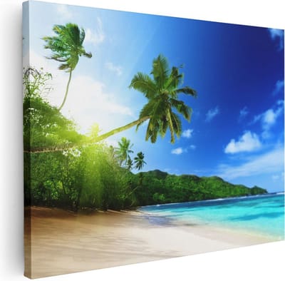Artaza Canvas Schilderij Zee En Strand - 40x30 cm - Klein - Wanddecoratie Palmboom - Muurdecoratie Woonkamer - Kamer Accessoires Tropisch
