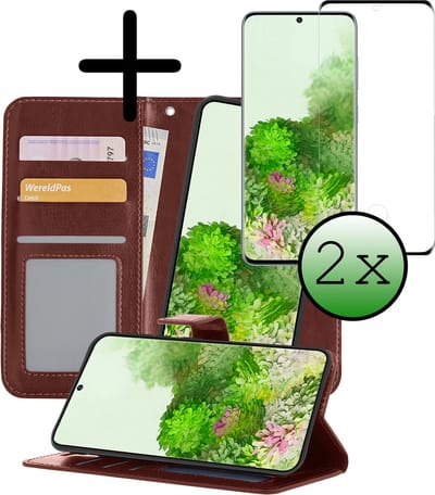 Hoesje 2 in 1 - Geschikt voor Samsung Galaxy S20 - Met 2x Screenprotector - En Uitneembare Hard Cover - Bookcase - Wallet Case - Met Pasjeshouder - Book Case - Uitneembaar - Pashouder - Kunstleer - Bruin