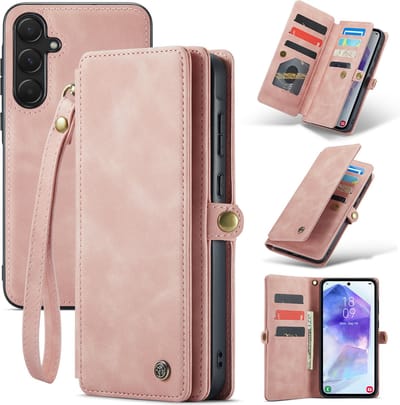 Casemania Hoesje Geschikt voor Samsung Galaxy A55 - Pale Pink - 2 in 1 Portemonnee Book Case met Extra Vakken